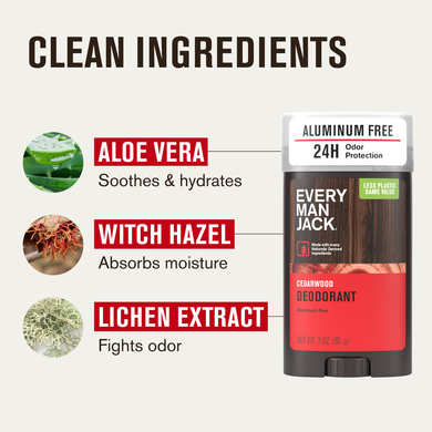 Дезодорант  без алюмінію  Every Man Jack  Aluminum Free Deodorant  Cedarwood кедр, 85 г