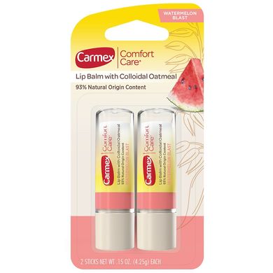 Лечебный бальзам-стик для губ Carmex Сочный арбуз Comfort Care Colloidal Oatmeal Lip Balm Watermelon Blast Stick 2в1